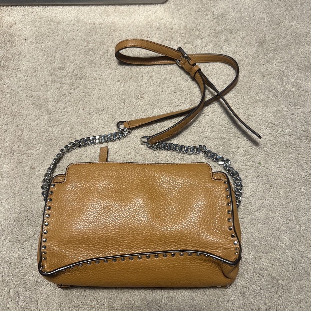 Michael Kors Astor Brown Studded Crossbody Bag Soft Leather MK Purse 3 Sections - Picture 4 of 5